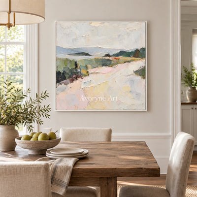Chalk Valley: Impressionist Pastel Landscape Wall Art — dining white