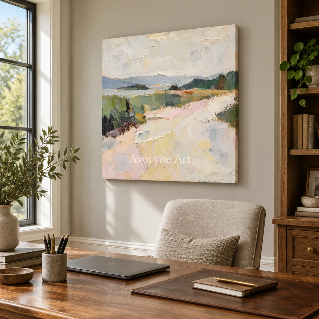 Chalk Valley: Impressionist Pastel Landscape Wall Art — office frameless