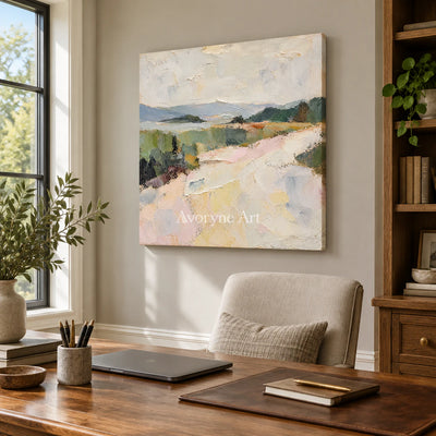 Chalk Valley: Impressionist Pastel Landscape Wall Art — office frameless