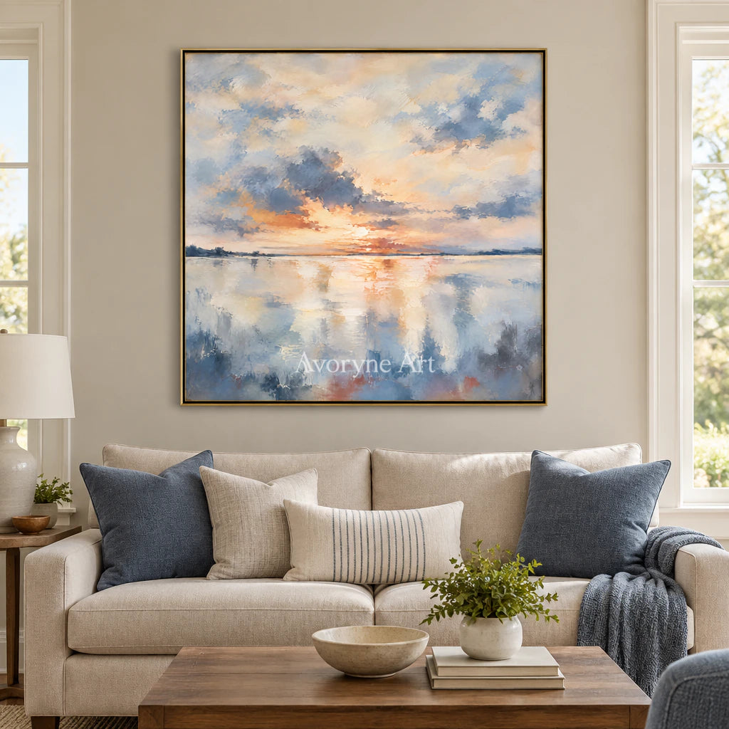 Daybreak Glass: Impressionist Sunrise Lake Wall Art — living gold