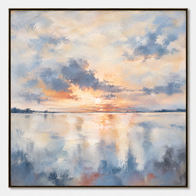 Daybreak Glass: Impressionist Sunrise Lake Wall Art — primary
