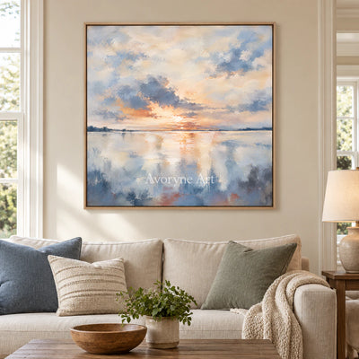 Daybreak Glass: Impressionist Sunrise Lake Wall Art — villa wood