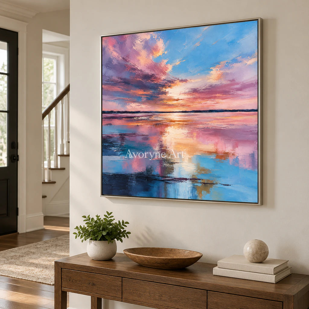 Rosewater Dusk: Impressionist Sunset Lake Wall Art — entry silver
