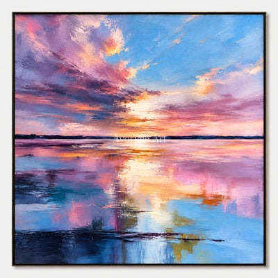 Rosewater Dusk: Impressionist Sunset Lake Wall Art — primary