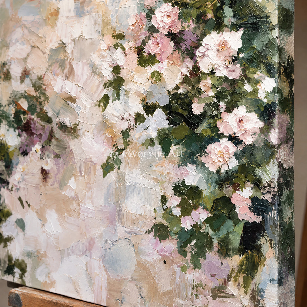 Petal Haze: Impressionist White Florals Wall Art — detail easel