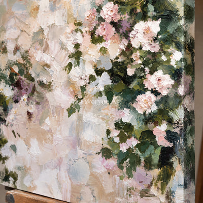 Petal Haze: Impressionist White Florals Wall Art — detail easel