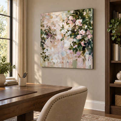 Petal Haze: Impressionist White Florals Wall Art — office frameless