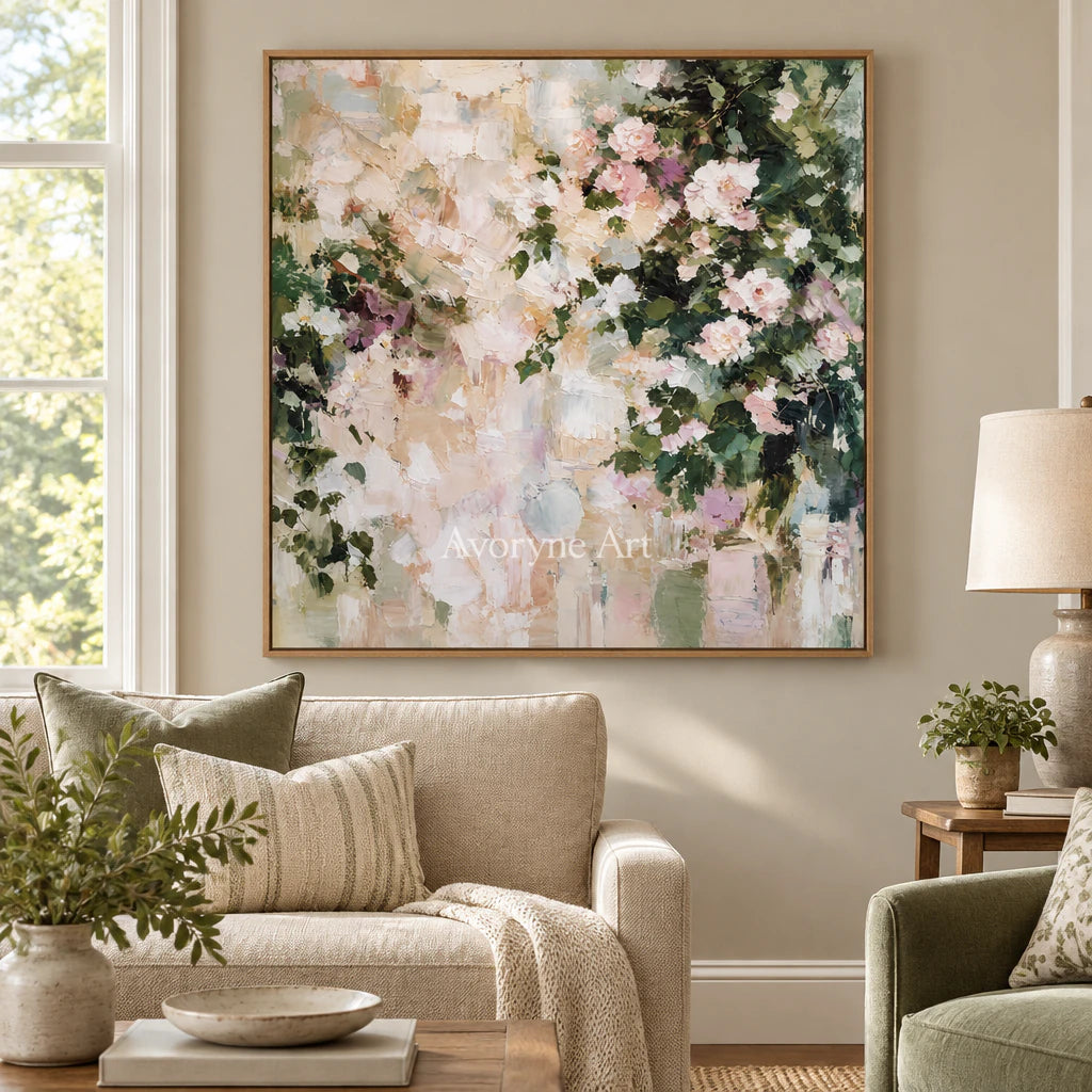 Petal Haze: Impressionist White Florals Wall Art — villa wood