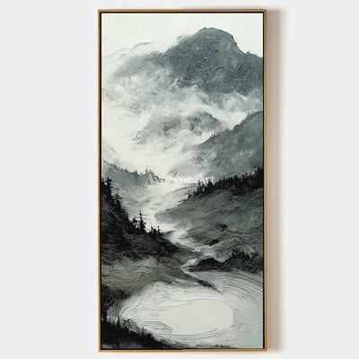 Pale Field, hand-painted ink mountain water wall art by Chen Wei