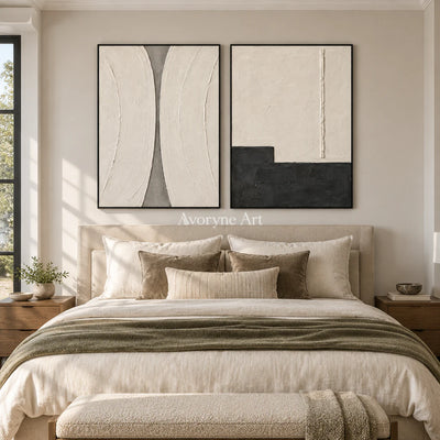 Measured Contrast: Ivory Abstract Diptych Wall Art — bedroom black