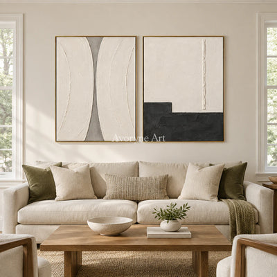 Measured Contrast: Ivory Abstract Diptych Wall Art — living gold