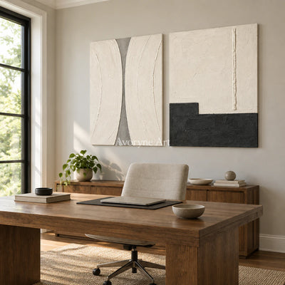 Measured Contrast: Ivory Abstract Diptych Wall Art — office frameless