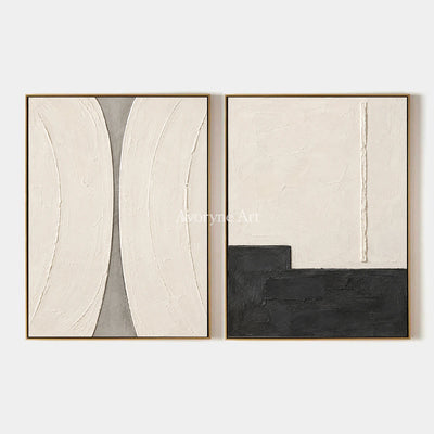 Measured Contrast: Ivory Abstract Diptych Wall Art — primary