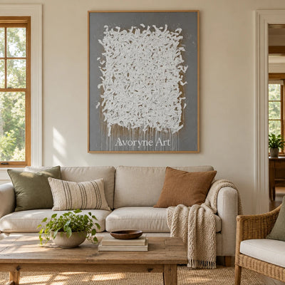Lucent Field ivory curl relief wall art with a wood frame in a villa living space