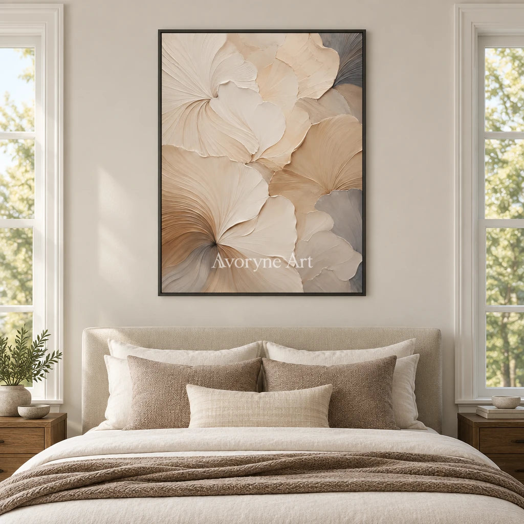 Aster Flow: Ivory Fan Relief — bedroom black