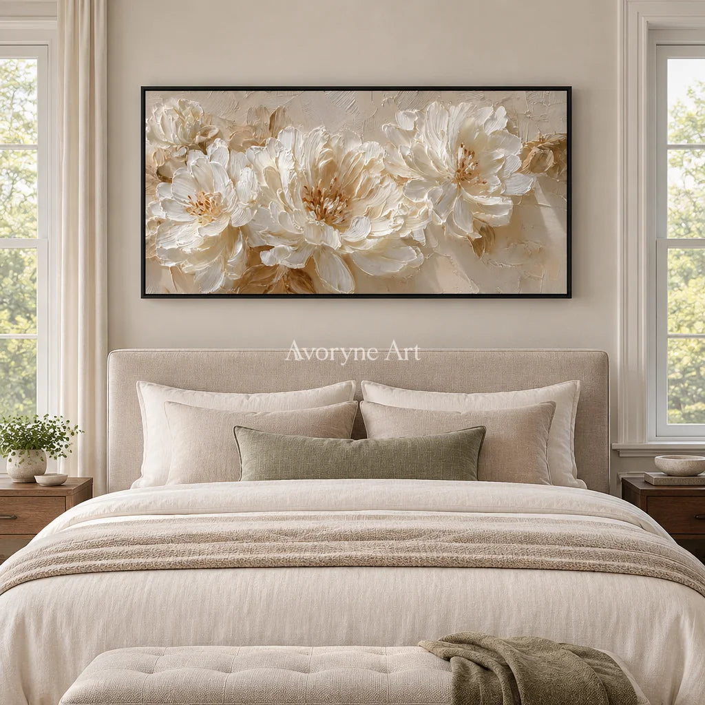 Aster Frond: Ivory Floral Relief — bedroom black