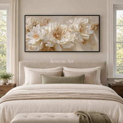 Aster Frond: Ivory Floral Relief — bedroom black