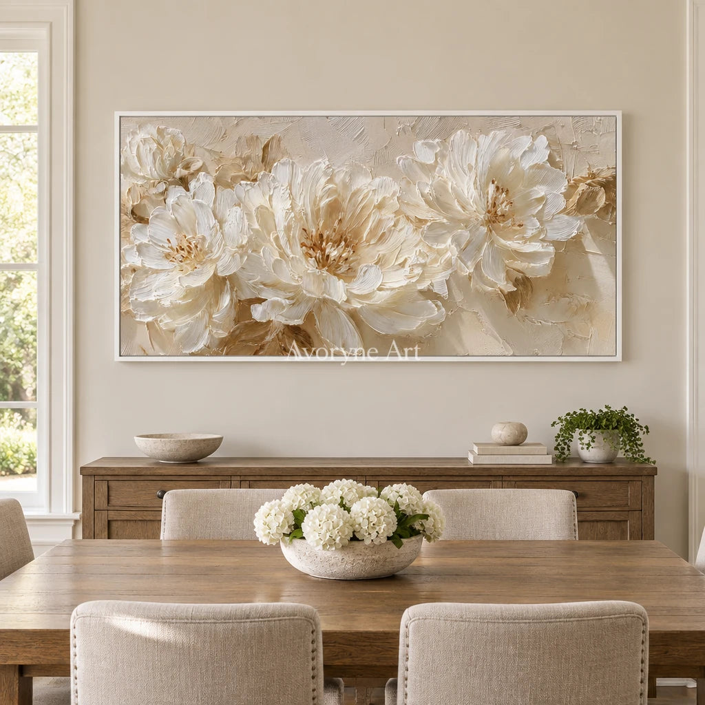 Aster Frond: Ivory Floral Relief — dining white
