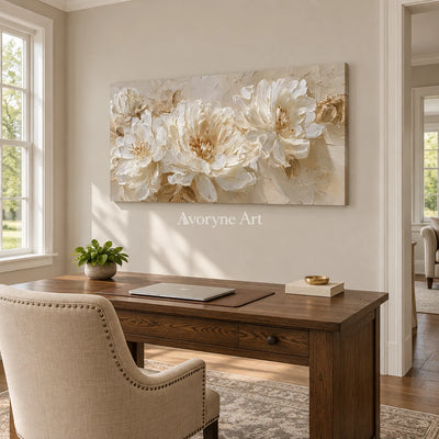 Aster Frond: Ivory Floral Relief — office frameless
