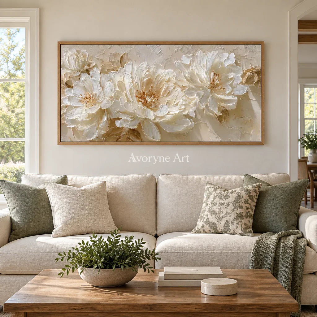 Aster Frond: Ivory Floral Relief — villa wood