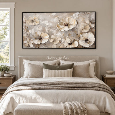 Aster Parcel: Ivory Floral Relief — bedroom black