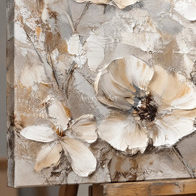 Aster Parcel: Ivory Floral Relief — detail easel
