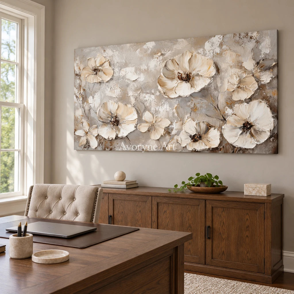 Aster Parcel: Ivory Floral Relief — office frameless