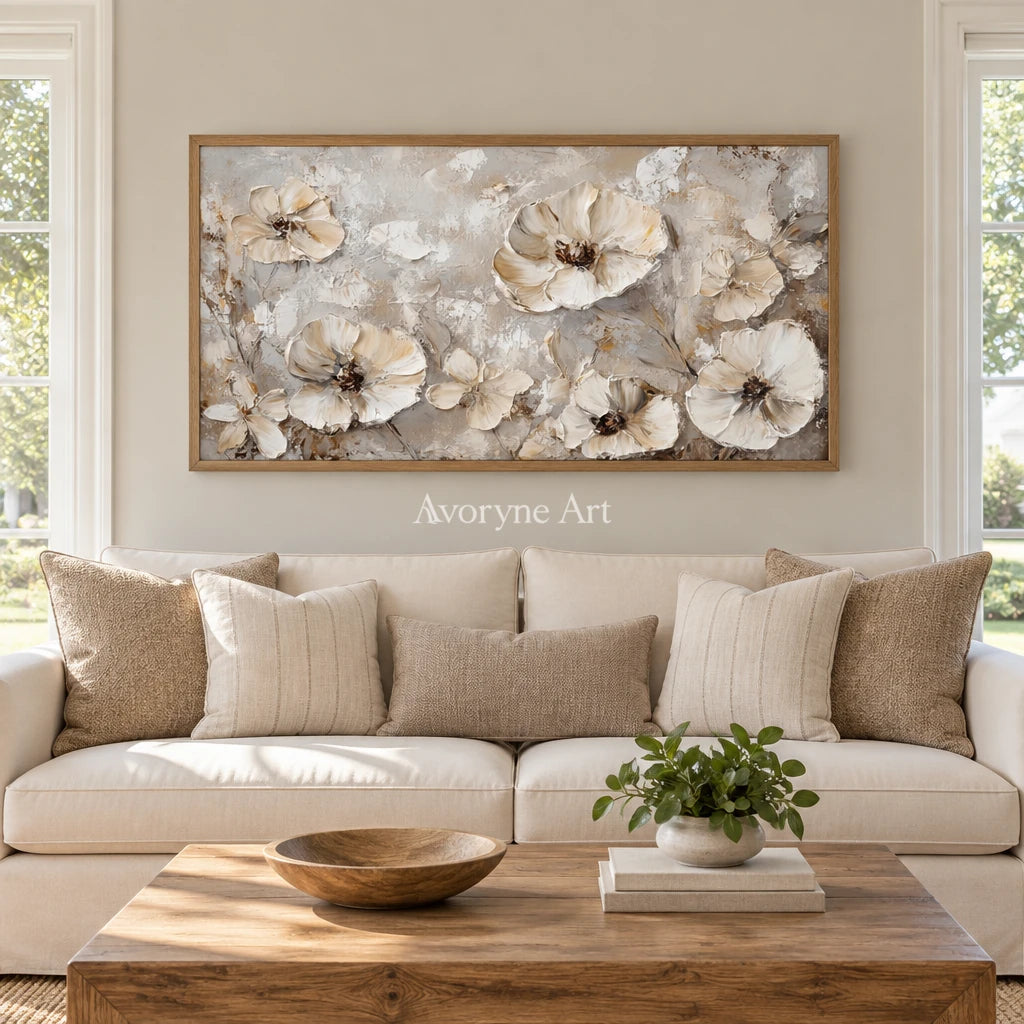 Aster Parcel: Ivory Floral Relief — villa wood