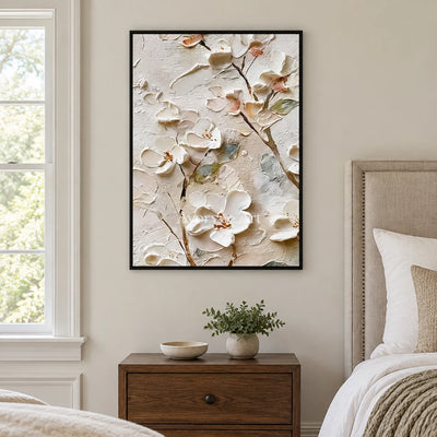 Aster Tide: Ivory Floral Relief — bedroom black