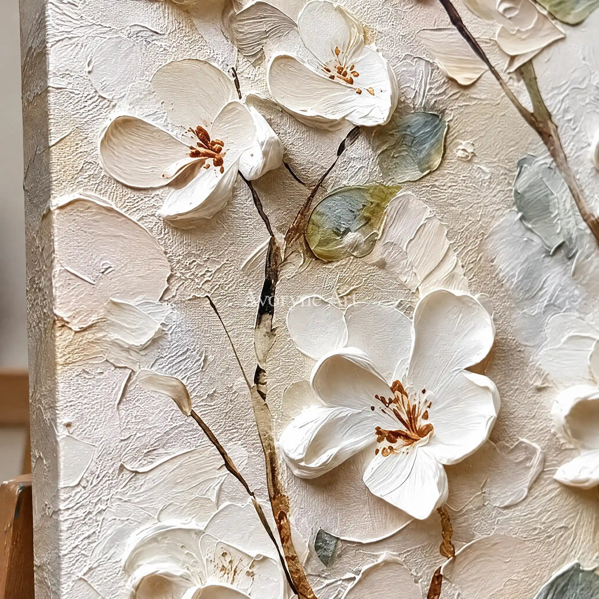 Aster Tide: Ivory Floral Relief — detail easel
