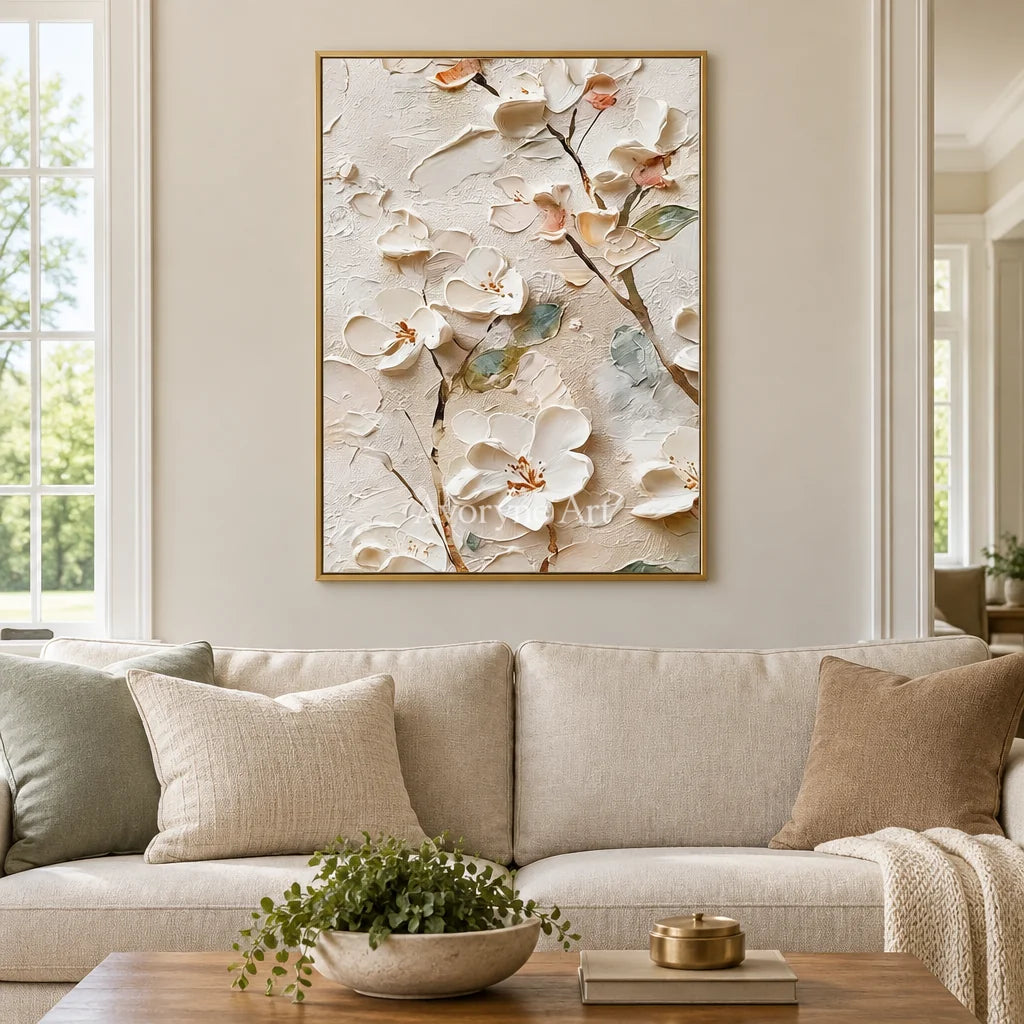 Aster Tide: Ivory Floral Relief — living gold