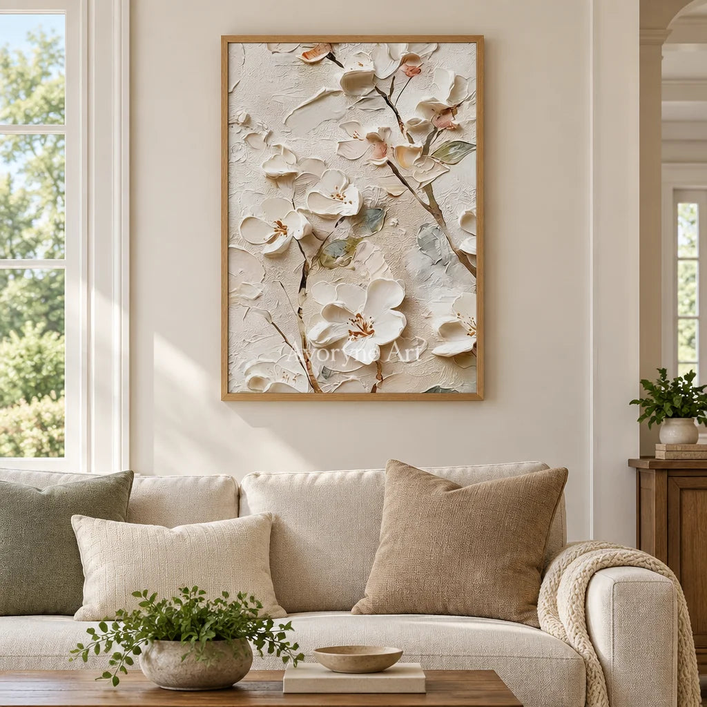 Aster Tide: Ivory Floral Relief — villa wood