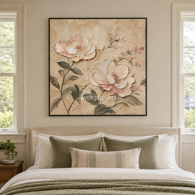 Blush Reverie: Ivory Floral Texture Art — bedroom black