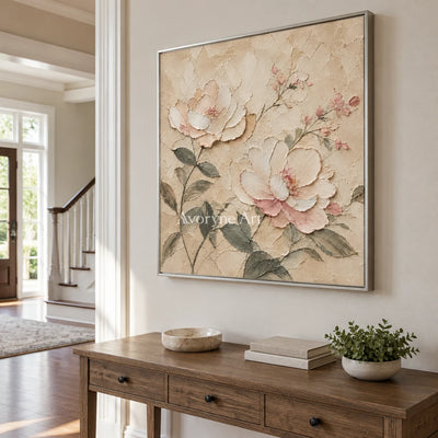 Blush Reverie: Ivory Floral Texture Art — entry silver