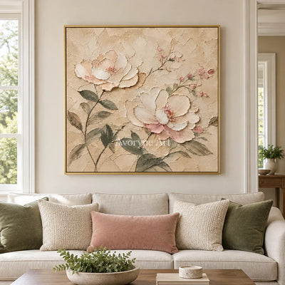 Blush Reverie: Ivory Floral Texture Art — living gold