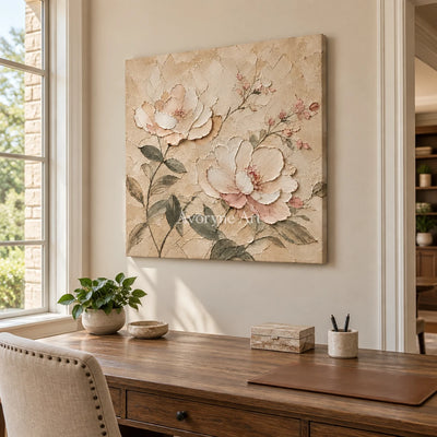 Blush Reverie: Ivory Floral Texture Art — office frameless