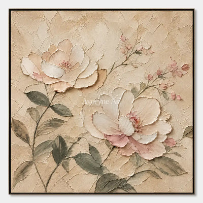 Blush Reverie: Ivory Floral Texture Art — primary