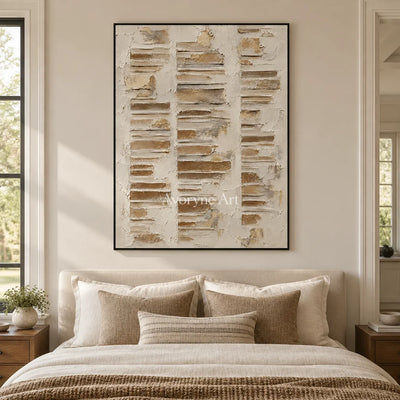 Chalk Steps: Ivory Geometric Relief Wall Art — bedroom black