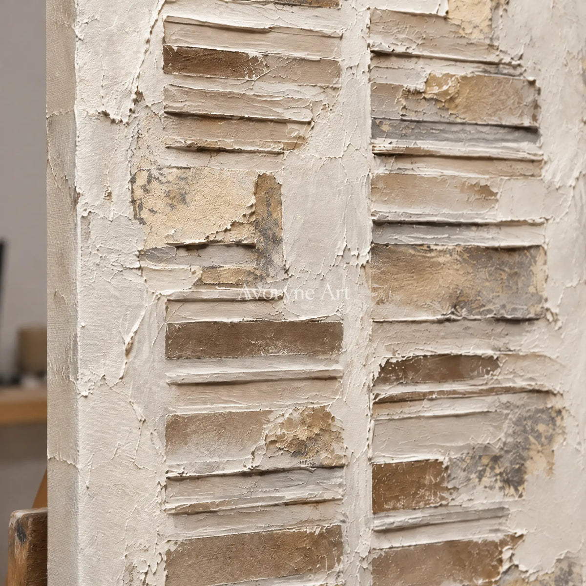 Chalk Steps: Ivory Geometric Relief Wall Art — detail easel