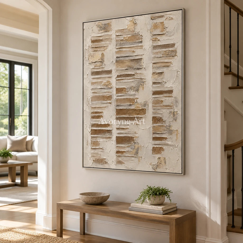 Chalk Steps: Ivory Geometric Relief Wall Art — entry silver