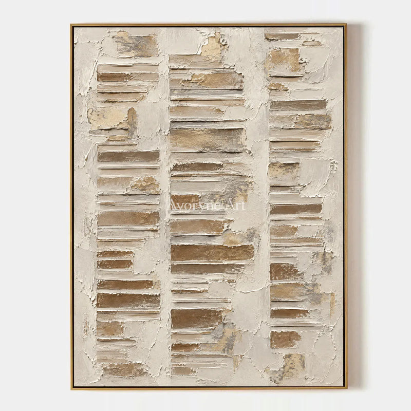 Chalk Steps, hand-painted ivory geometric relief wall art by Lin Qiao