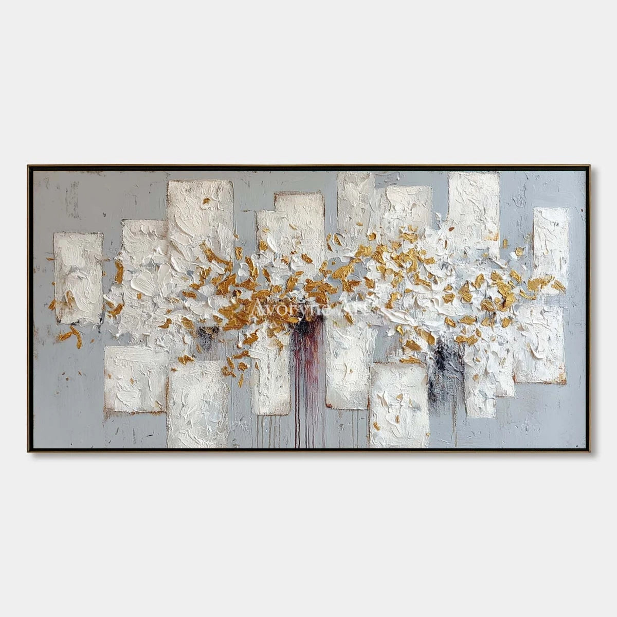 Gentle Field, hand-painted ivory gold relief wall art by Yuki Tanabe