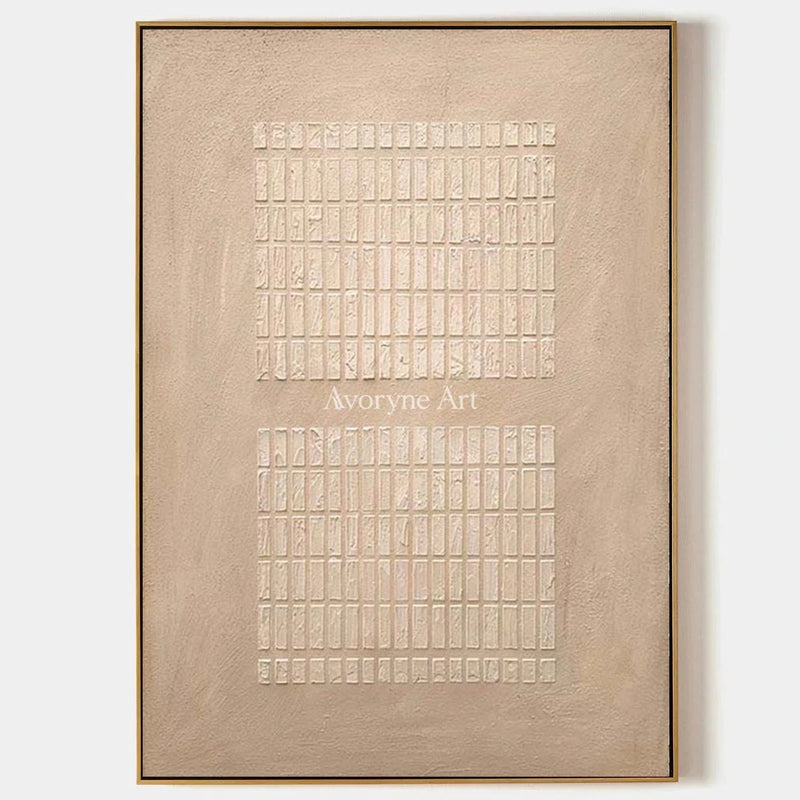 Aster Afterglow, hand-painted ivory grid texture wall art by Lin Qiao