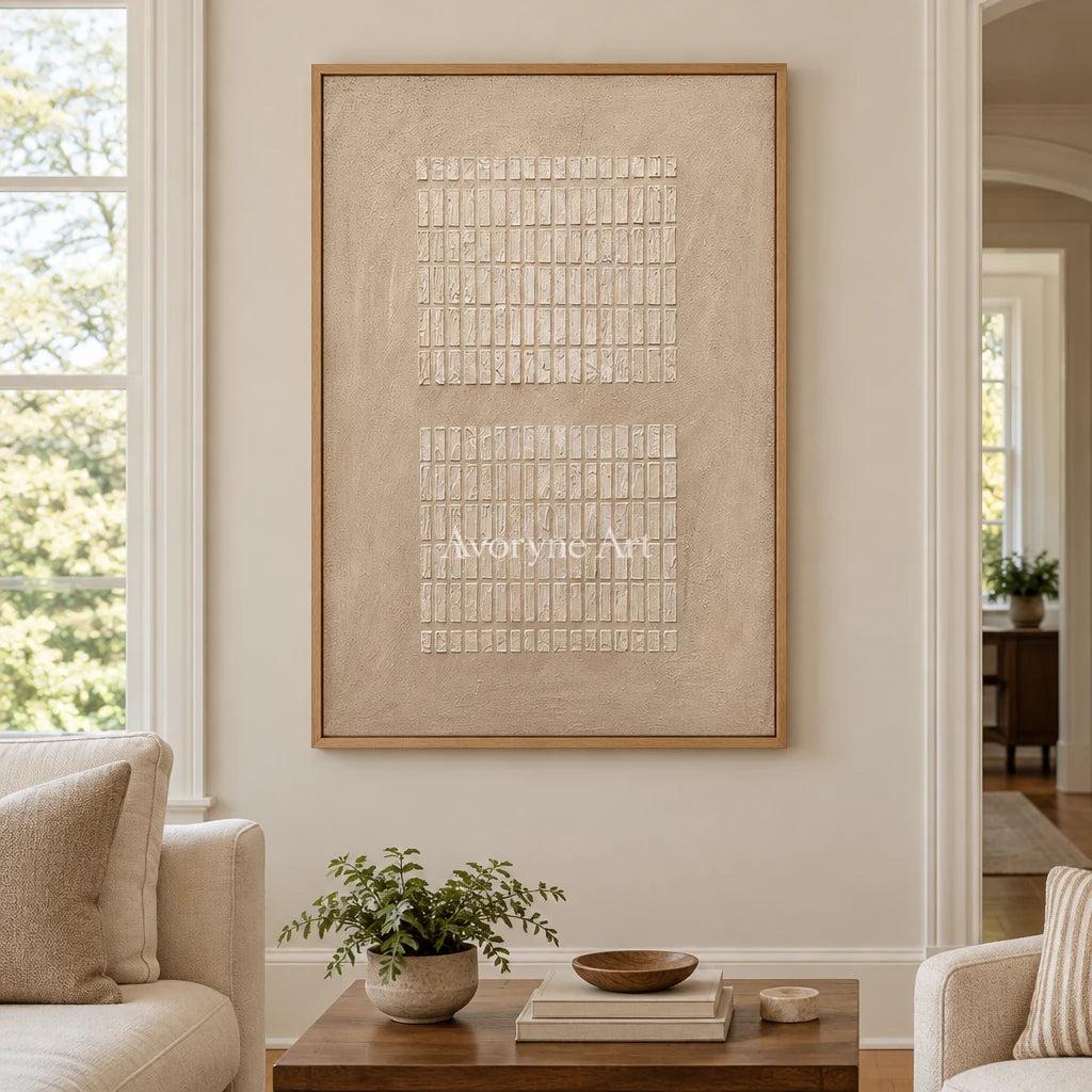 Aster Afterglow: Ivory Grid Texture — villa wood