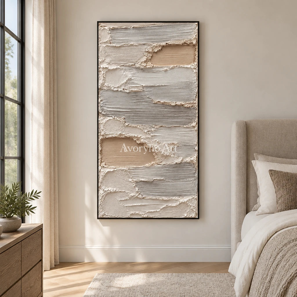 Aven Quiet Strata: Ivory Layered Texture Wall Art — bedroom black