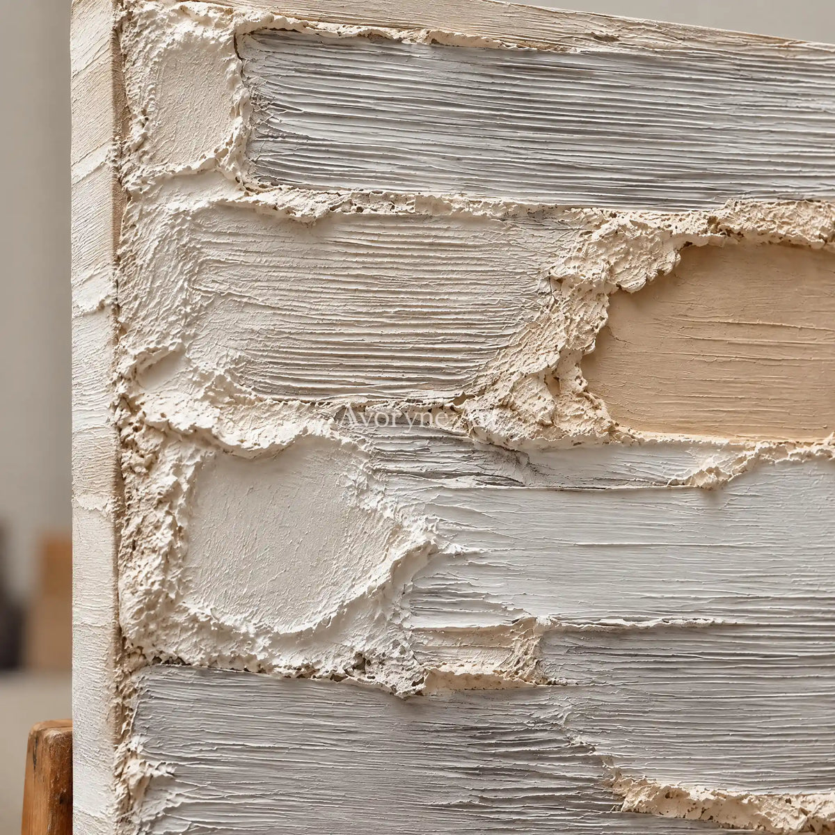 Aven Quiet Strata: Ivory Layered Texture Wall Art — detail easel