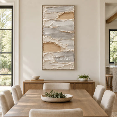 Aven Quiet Strata: Ivory Layered Texture Wall Art — dining white