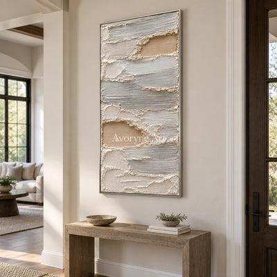 Aven Quiet Strata: Ivory Layered Texture Wall Art — entry silver