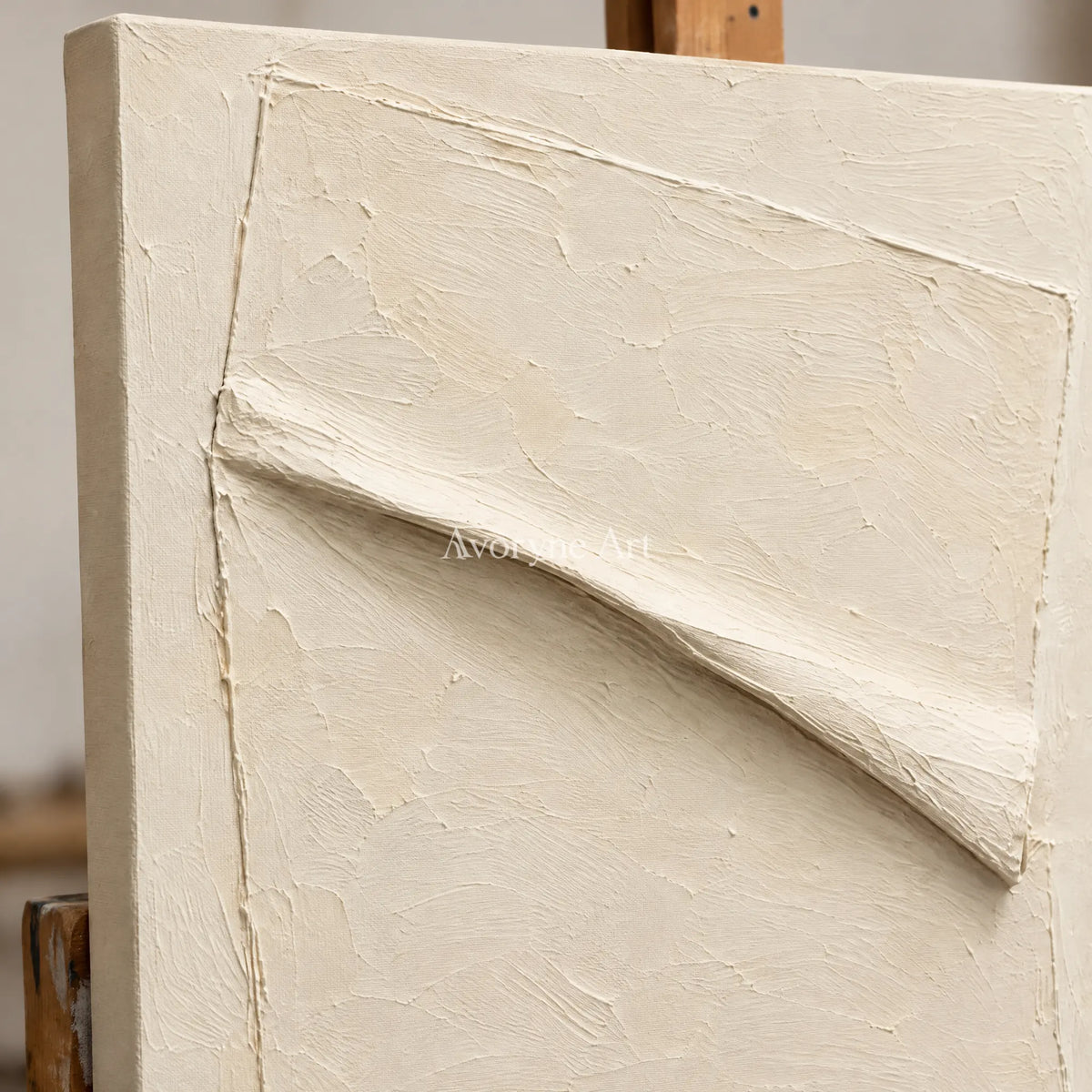 Two Quiet Lines: Ivory Relief Diptych Wall Art — detail easel