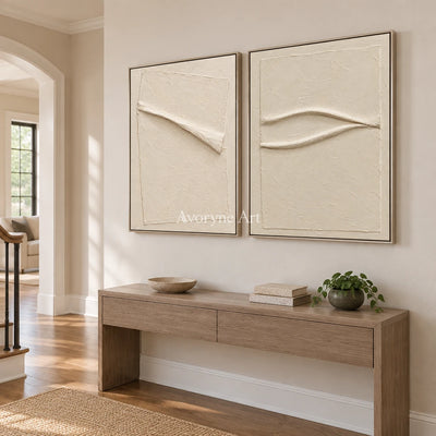 Two Quiet Lines: Ivory Relief Diptych Wall Art — entry silver